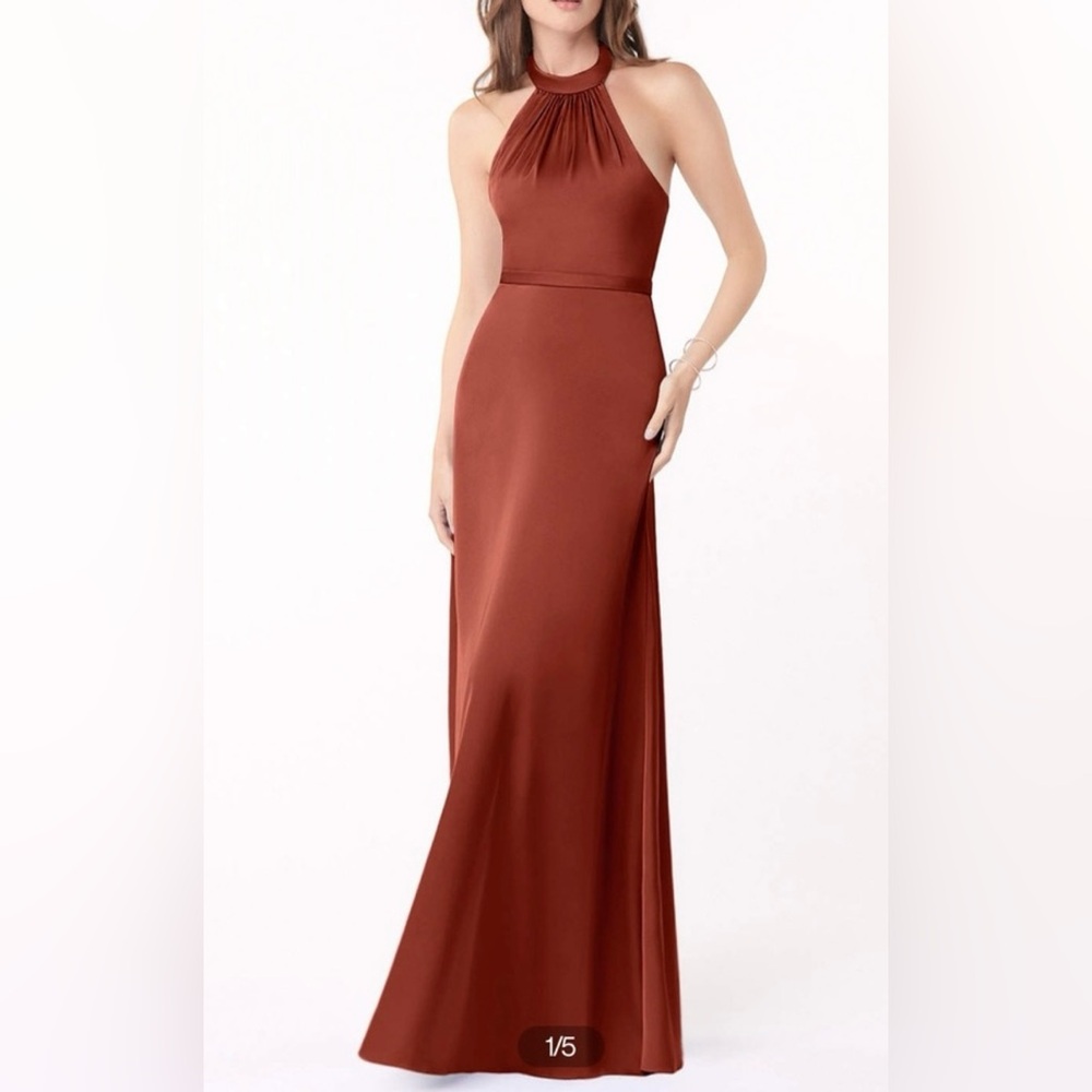 Azazie Bridesmaids Dress, Satin, Terracotta